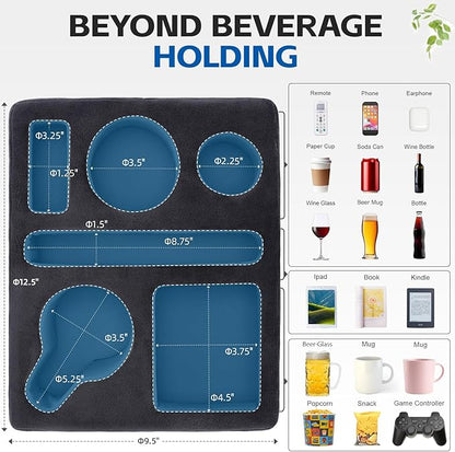 G GOOD GAIN Couch Cup Holder Pillow-Sofa Cup Holder Cozy Buddy | Bed Drink Caddy Holds Tablet, Remote, Snacks | Waterproof Anti-Spill Sofa Beverage Tray for Car, Park, Beach, Picnic, Boat, RV(Grey)