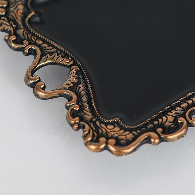 Funly mee Antique Trinket Dish Vintage Jewelry Tray, Ring Holder (Black & Gold, S)