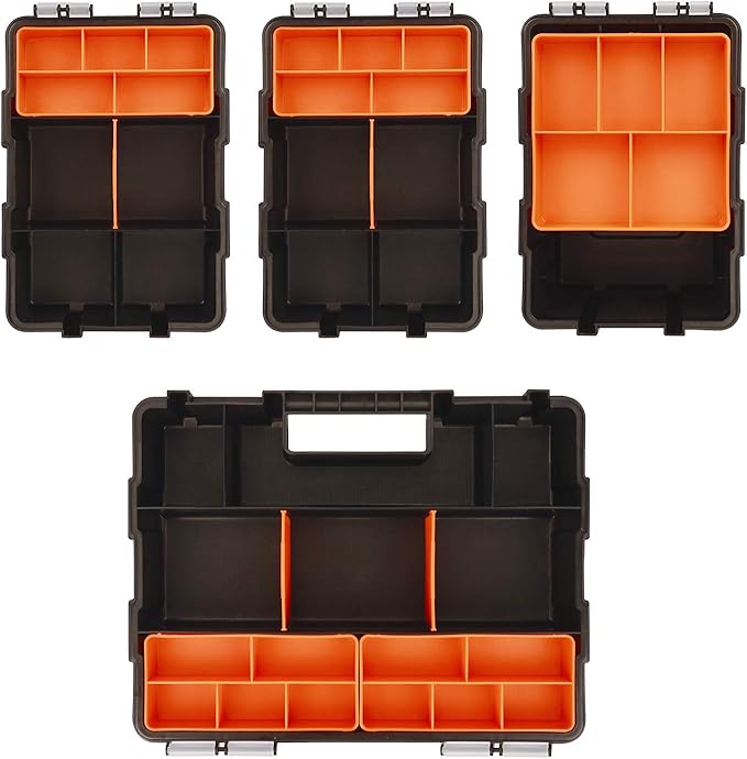 CASOMAN Hardware & Parts Organizers, 4 Piece Set Toolbox, Compartment Small Parts Organizer, Versatile and Durable Storage Tool Box