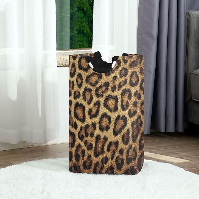 Laundry Hamper Basket Leopard Texture Golden Storage Basket Collapsible Clothes Hamper with Handle Decorative Organizer Bins Basket for Living Room Toys Pillows Clothes