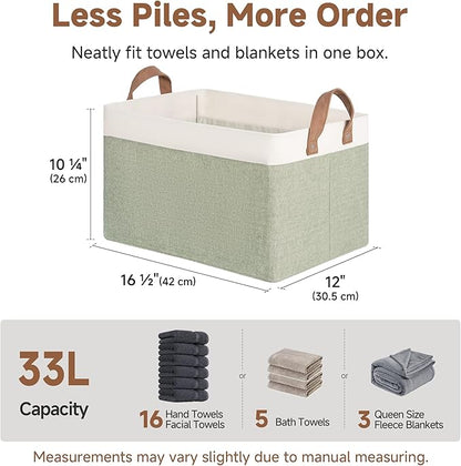 StorageWorks Storage Bins, Fabric Storage Bins for Shelves, Large Storage Baskets with Metal Frame, Closet Baskets and Bins with Handles, Green and White, 2-Pack