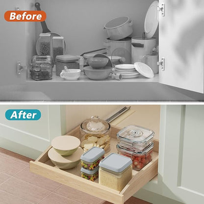 ROOMTEC Pull Out Cabinet Organizer with Soft Close, 22-1/2" W x 21" D, Pull Out Cabinet Drawer for Kitchen cabinets, Pull Out Cabinet Shelf, Finished, Bottom Assembly, 2PCS