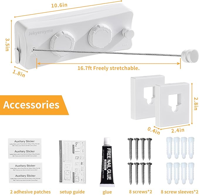 Retractable Clothesline Indoor & Outdoor, Non-Sagging Wall Mounted Drying Rack Clothesline, 16.7 Ft Stainless Steel Wire Double Clothes Lines, Hanging Clothes line for Balcony, Courtyards(White)