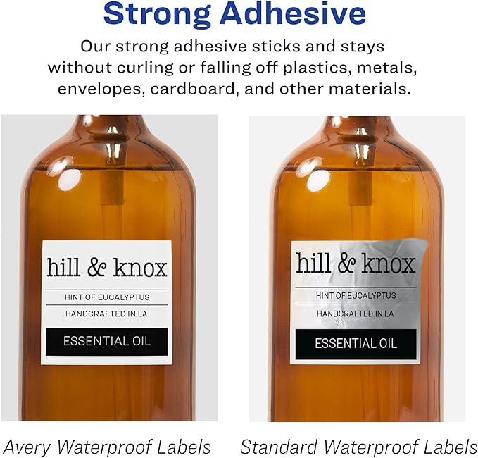 Avery Durable Waterproof Square Labels with Sure Feed Technology, 2" x 2", White, Laser & Pigment-Inkjet Compatible, 96 Blank Labels Total, Great for Branding, Packaging, and More (64510)