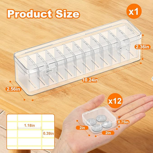 Bead Organizer Box, 12 PCS Clear Plastic Storage Containers Features Hinged Lid and Labels, Craft Storage Box for Jewelry, Diamonds, Clay Beads, Bracelets, Screws, Seeds, Small Parts