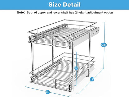 LOVMOR Individual Pull Out Cabinet Organizer, 2 Tier Slide Out Cabinet Drawers, Pots and Pans Organizer and Storage Pantry Shelf for Kitchen (11" W x 18" D)