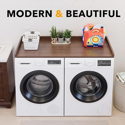 SpaceAid Washer Dryer Countertop, Laundry Wood Shelf Topper with Edge, 54" Width x 27.5" Depth Cover Guard Organizer for Washer and Dryer Laundry Hamper Counter Storage Organization (Brown Wood)