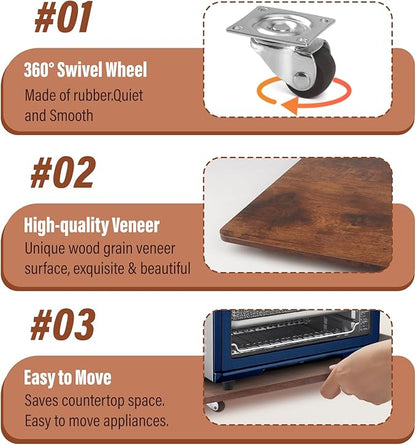 360° Appliance Slider Sliding Tray, Coffee Maker Rolling Tray for Counter Under Cabinet Coffee Pot Mat for Espresso Machine, Toaster, Air Fryer, Quiet Wheels, Brown (Large 15.7"×13")