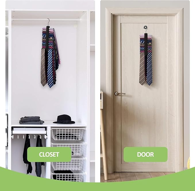 OMHOMETY 2 Pack Tie Rack, Wooden Tie Hanger for Men Closet, 60 Storage Capacity, Non-Slip Rotatable Tie Organizer, Closet Organizers and Storage, Black