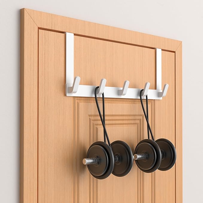 CHAUNCEY HOME Over The Door Hooks Hanger, Heavy Duty Rack for Winter Coat, Fits 1 3/4" Doors, L7U - Bathroom Accessories and Towel Organizer Holder - White