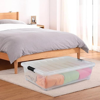 Yesdate 3-Pack 50 Quart Under the Bed Low Profile Storage Boxes, Large Under Bed Storage Bin with Easy Rolling Caster Wheels, Clear