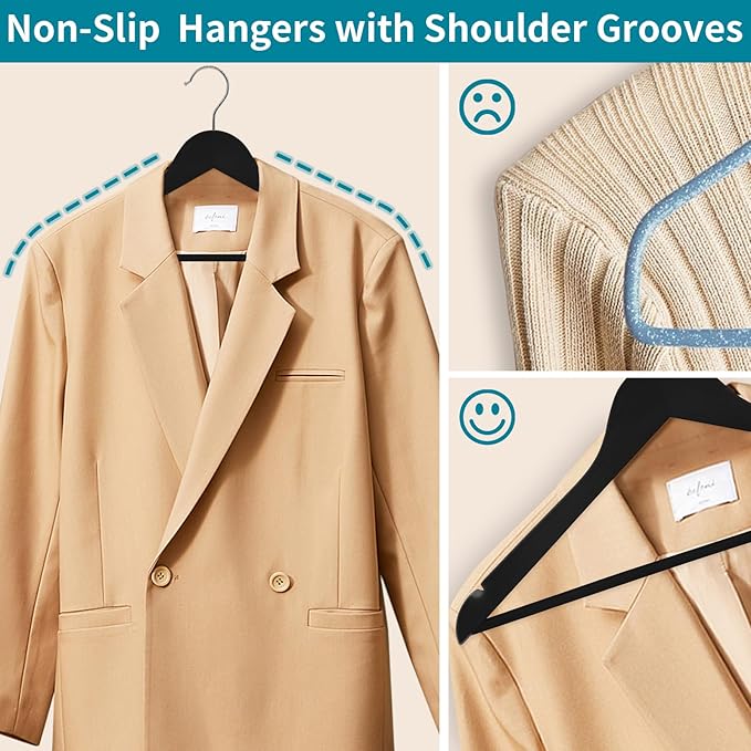 ABHENG 20 Pack Wooden Coat Hangers, 360° Swivel Hook, Suit Hangers with Anti-Slip Notches, Clothes Hangers for Jackets, Shirts, Dress, Black UAWY0520B
