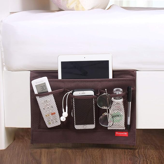 DuomiW Bedside Storage Organizer, Bedside Caddy, Table Cabinet Storage Organizer, TV Remote Control, Phones, Magazines, Tablets, Accessories (Brown)