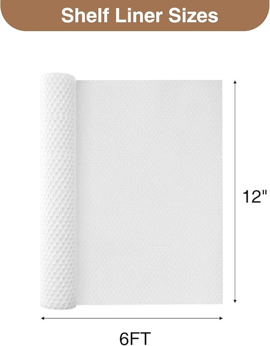 Shelf Liners, 12'' X 6ft Kitchen Drawer Mats, Non-Slip & Non-Adhesive EVA Cabinet Liner Shelf Paper for Dresser Pantry Bathroom Cabinet Lining Refrigerator Liner (Clear Dot)