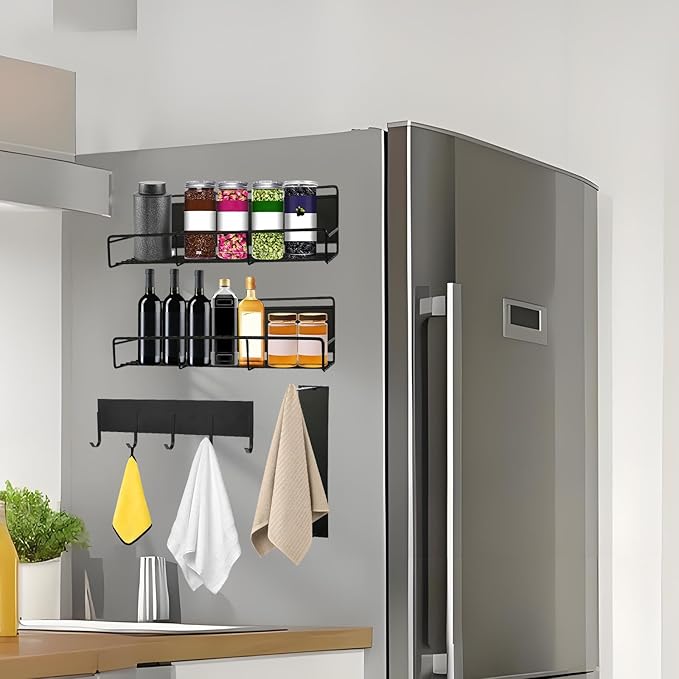 4 PCS Magnetic Shelves for Washing Machine Magnetic Washing Machine Shelf Magnetic Laundry Organizer Magnetic Hanger Holder for Laundry Room（Black）