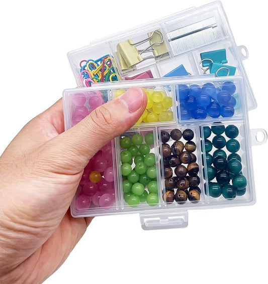 Plastic Organizer Box with Dividers - 2 PCS Small Plastic Container with Compartments, 6 Compartment Storage Box, Travel Organizer, Craft & Jewelry Storage