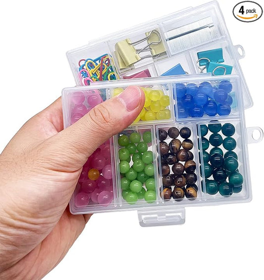 Organizer Box with Dividers - 4 PCS Small Container with Compartments, 6 Compartment Storage Box, Travel Organizer Box, Craft Storage Box (6-GRIDS, 4 Count)