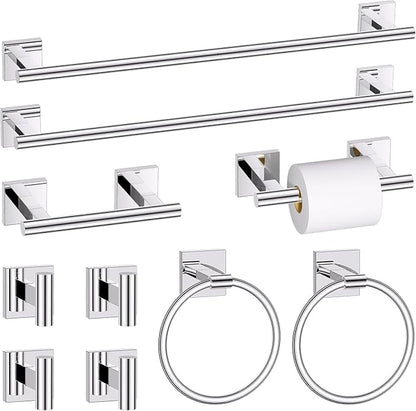 10 Pieces Polished Chrome Towel Bar Set, Double Dase Toilet Paper Holder Bathroom Hardware Set, 23.6 Inch Stainless Steel Towel Rack for Bathroom Wall Mounted