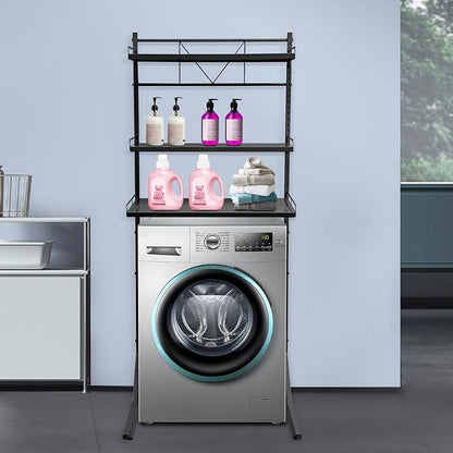 Eapmic Over The Washer and Dryer Storage Shelves, Laundry Room Standing Shelf, 3 Tier Expandable Washer and Dryer Rack with Adjustable Height, Over Toilet Washing Machine Width Within 25.2" (Black)