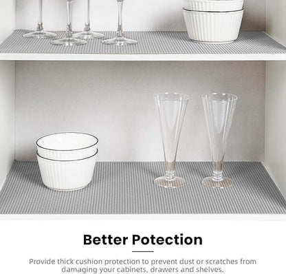 BAGAIL Drawer and Shelf Liner, 17.5 in X 10 Ft Non-Adhesive Shelf Liners for Kitchen Cabinets, Thick Strong Grip Liners for Desk, Shelves, Bathroom Drawers, Cabinet Protection - LightGrey