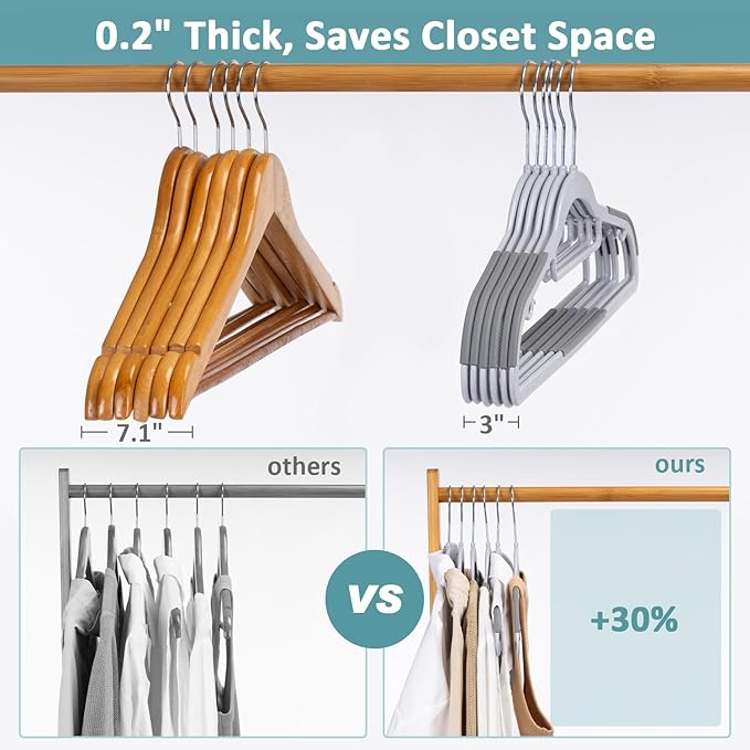 LMTrystFit 50-Pack Plastic Clothes Hangers, Space Saver, Non Slip, 360° Swivel Hook, 0.2 Inches Slim, Sturdy Heavy Duty Coat, Durable Hangers for Suits, Light and Dark Gray