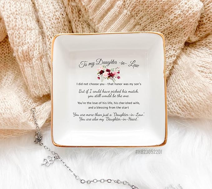HatafaFurni To My Daughter Ring Dish Gift, Ring Dish For Bride From Mother in law, Women Jewelry Dish, Daughter Birthday Gift, Daughter In Law Gifts, Son Trinket Tray for Men (Custom Daughter in law)