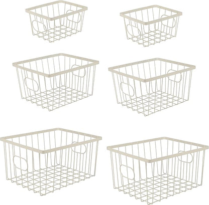 happimess BSK3001C-6SET Camden Vintage Industrial Wire Metal Nesting Storage Baskets for Shelves, Cabinets, Pantry, Countertop, Mesh Open Bin Basket for Organizing Supplies, Almond (Set of 6)