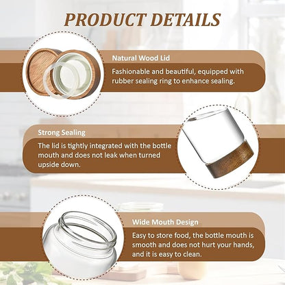 40 oz/1200 ml Clear Glass Storage Canister with Airtight Wooden Screw Lid, Large Tall Cute Decorative Glass Food Container Jar for Coffee,Spice,Candy,Salt,Cookie,Condiment,Pepper,Sugar,Pasta