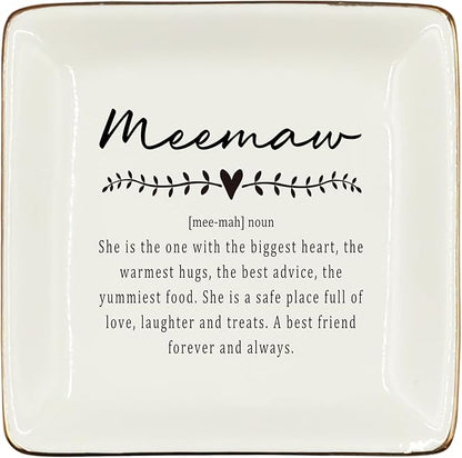 WODMIS Meemaw Gifts Ceramic Jewelry Tray Dish, Grandma Birthday Gift Jewelry Plate Dish, Meemaw Ring Trinket Dish, Grandma Granny Christmas Gifts for Women 514