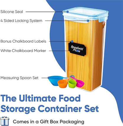 Chef's Path Airtight Food Containers with Lids (24 Pack - Blue) Kitchen Pantry Organization - BPA Free Food Storage Organizers for Cereal, Brown Sugar, Dry food - With Marker, Labels & Spoons