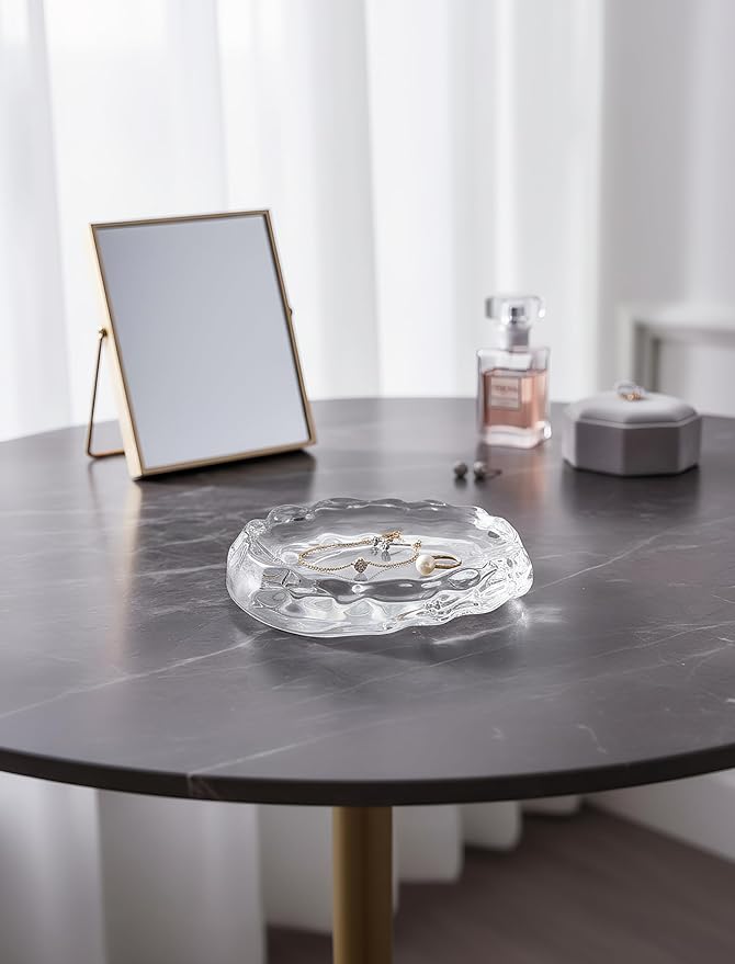 NiHome Clear Glass Jewelry Tray, Ring Dish and Trinket Holder for Women, Gift for Birthday, Anniversary, Christmas, or Valentine’s Day, Decorative Organizer for Vanity, Bathroom, or Bedroom