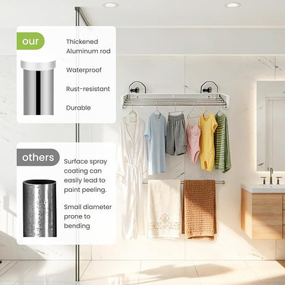 Punch-Free Wall Mounted Clothes Drying White Rack 25 Inches, Retracble & Foldable Drying Rack with 5 Steel Panel, Laundry Hanging Rack, Space Saving Collapsible Rack for Heavy Clothing Organization