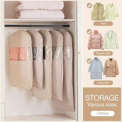 2 Packs Gusseted Garment Bags for Hanging Clothes Suit Bags for Open Closet Storage, Side Clear Clothing Cover for Coat, Dress, Jacket, Shirt, Fur Wardrobe Protector, (grey, 45 inch)