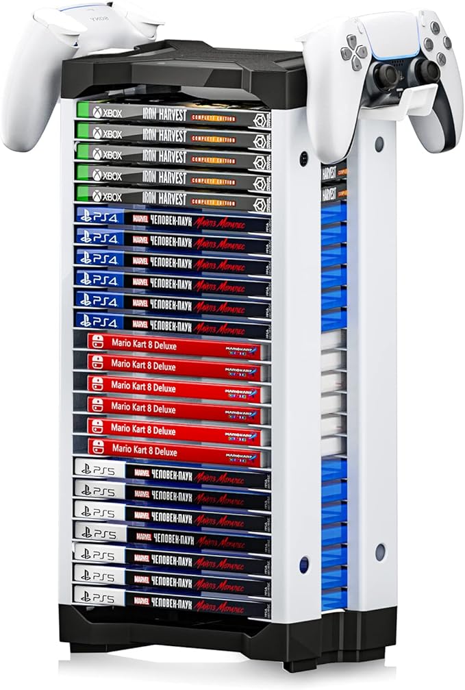 Nargos Video Game Storage Tower Universal for PS5/PS4/PS3/PS2/Xbox One/Xbox 360 And Xbox Series X/S/Wii/Switch/Switch 2 Game Cases, DVD And Blu-Ray Disks, Organizer Para Juegos, Regalo Gamer (23 Pcs)