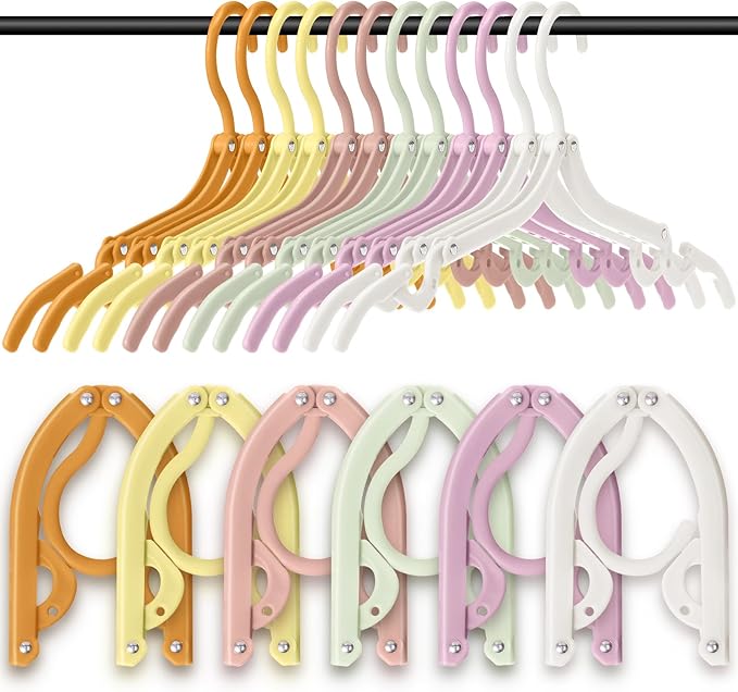 12 Pcs Travel Hangers Cruise Ship Essentials Foldable Portable Plastic Vacation Hangers Non Slip Clothes Drying Rack Travel Accessories for Dormitory School Hotel Laundry (Lively Color)