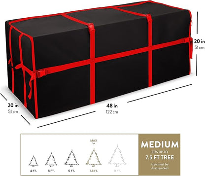 ZOBER Wide Christmas Tree Storage Bag - Maximum Accessibility - Fits 7.5 Ft Trees - 600D Oxford Fabric Christmas Tree Bag For Storage Box For Xmas - Strong Durable Straps & Handles - Card Slot - Black