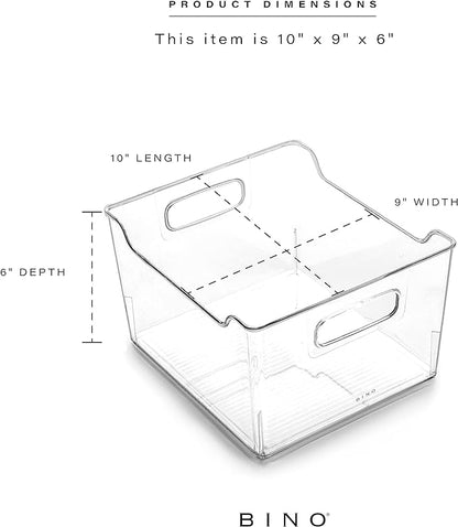 BINO | Plastic Storage Bins - 4 Pack | THE LODGE COLLECTION | Clear Storage | Containers for Organizing with Handles | Pantry Kitchen Organization | Fridge Organizer | Bathroom | Shelves Cabinet