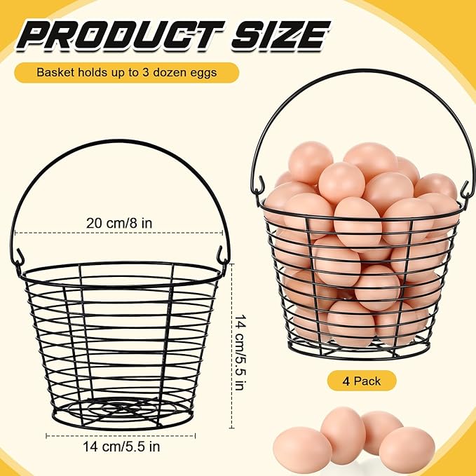 Tandefio 4 Pcs 8" Egg Basket for Storage Collecting Carrying and Transporting Chicken and Duck Eggs, Farm Grade Wire Storage Basket