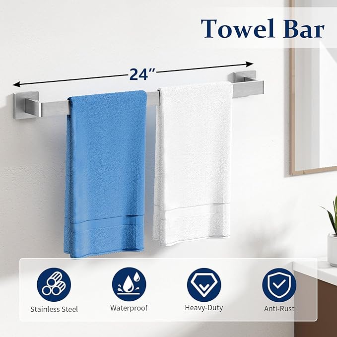 20-Pieces Brushed Nickel Bathroom Hardware Set, 24 Inch Bath Towel Bar Set, Stainless Steel Towel Racks for Bathroom Wall Mounted