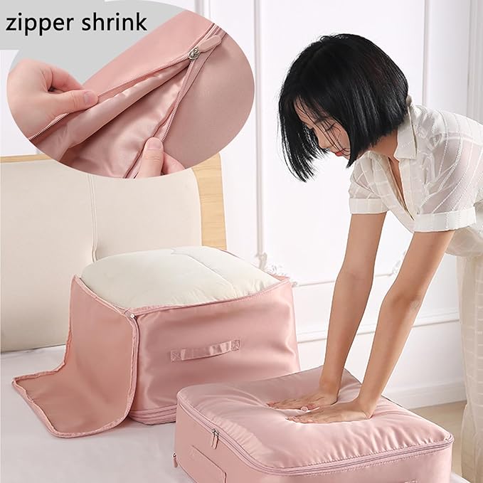 Ultra Space Saving Self Compression Organizer, 3-Layer Washable Comforter Storage Bag, Compression Bags for Storage for Storing and Organizing Winter Blanket, Duvets (2*Medium Gray)
