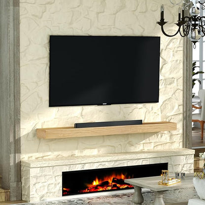 ROOMTEC Fireplace Mantel, 60" Wood Floating Fireplace Shelf, Wall Mounted Handcrafted Wood Brack, Mantels Over Fireplace with Upgraded Resin End Caps,60" W x 8" Dx 3" H, Aged Oak
