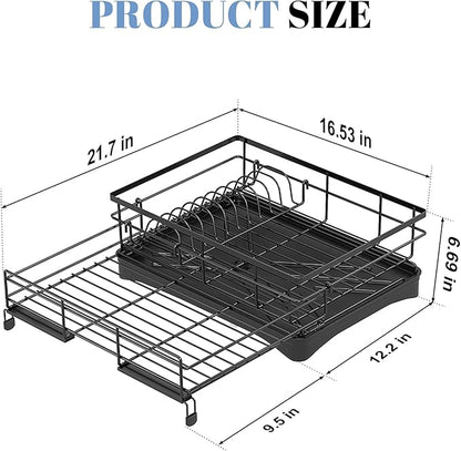 Oroonoko Extendable Dish Drying Rack,Large Drying Dish Drainer for Kitchen Counter, Stainless Steel Dish Strainer with Utensil Rack and Adjustable Feet for Sink