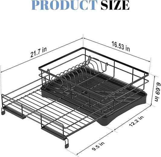 Oroonoko Extendable Dish Drying Rack,Large Drying Dish Drainer for Kitchen Counter, Stainless Steel Dish Strainer with Utensil Rack and Adjustable Feet for Sink