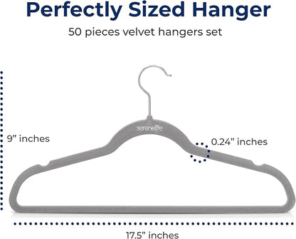 SereneLife 50 Pack Velvet Hangers - Non-Slip, 360° Swivel Hook - Ultra-Thin, Lightweight Velvet Hangers for Shirts, Sweaters, Hoodies, Kids Clothes & Dresses - Space-Saving