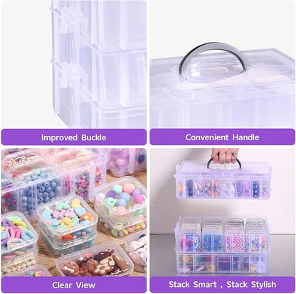 Funtopia Bead Organizers and Storage, 56 Pcs Small Plastic Containers with Lids and 3-Tier Stackable Storage Box, Mini Clear Organizers for Jewelry Toys Craft Storage (4 Sizes)