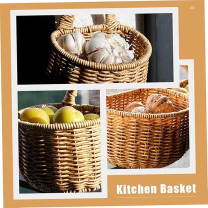 Decorative Woven Storage Basket for Garlic Ginger and Eggs Wall-mounted Kitchen Organizer Rustic Design and Space-saving Home Decor
