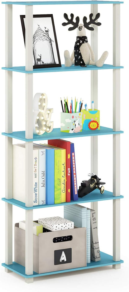 Furinno TURN-S-TUBE Book Shelf, 5-Tier Toolless Storage Shelves with Square Tubes, Shelving Unit for Organization and Storage for Living Room, Home Office, Light Blue