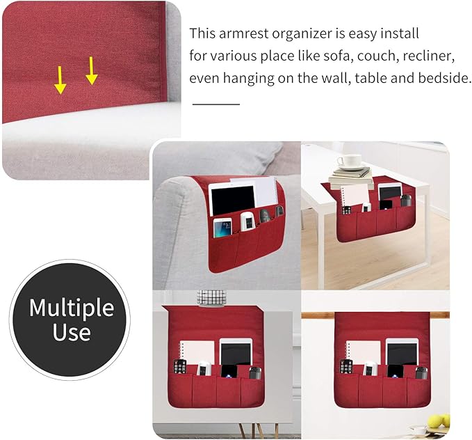 SYSOV Sofa Armrest Organizer, Remote Control Holder for Recliner Couch, Arm Chair Caddy with 6 Pockets for Magazine, Tablet, Phone, iPad