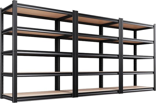 Set of 3 Garage Shelving-2050 lbs 5 Tier Storage Shelves,Adjustable Heavy Duty Metal Shelving Unit and Storage Large Rack,Utility Steel Shelf for Warehouse Industrial Pantry Basement 71"x46"x18"