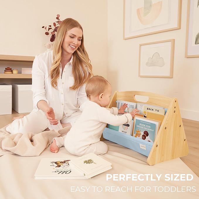 ZICOTO Decorative Wooden Bookshelf with Handle for Kids Rooms - Keeps Books Neatly Organized & Within Reach for Toddlers - Easy Install Montessori Book Shelf for Baby's Bedroom or Playroom Decor